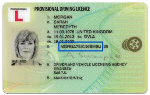 Example of a Provisional Driving Licence